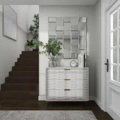 Glam Wood Geometric Wall Mirror Silver - Olivia & May -Olivia & May GUEST fa8bc2c2 0658 400c b971 bb5753bba068