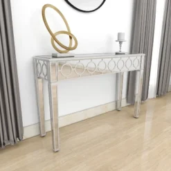 Glam Mirror And Wood Patterned Console Table Silver - Olivia & May -Olivia & May GUEST faf50f67 2d52 416d a92e e21c075d2ef6
