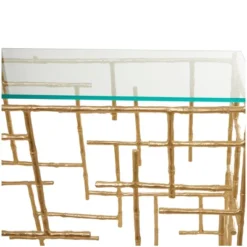 Contemporary Aluminum Console Table Gold - Olivia & May -Olivia & May GUEST fafe918c 2bc8 4025 af58 b18447ded9a5