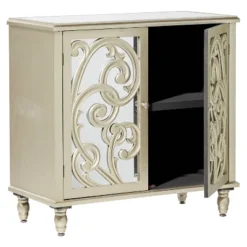 Glam Mirrored And Patterned Wood Cabinet Beige - Olivia & May -Olivia & May GUEST fb37ec0d 7496 4374 8c57 c54a62299ba1