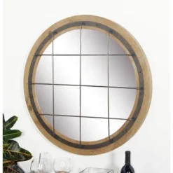 Wood Wall Mirror With Grid Blue - Olivia & May