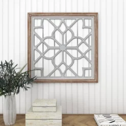 Wood Geometric Carved Wall Mirror White - Olivia & May -Olivia & May GUEST fc613d18 f53b 4f1c a6f3 2362493e2940