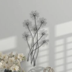 Metal Floral 3D Wire Wall Decor With Crystal Embellishments Black - Olivia & May -Olivia & May GUEST fc8032fb 5bad 4c96 9484 38a1c6ac88c3