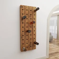 Rustic Wood Wall Wine Rack Brown - Olivia & May -Olivia & May GUEST fcf48159 9056 4cc4 93ef 3dabaaffe6a0