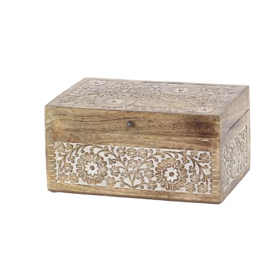 Set Of 3 Mango Wood Carved Floral Boxes - Olivia & May 9 Set Of 3 Mango Wood Carved Floral Boxes - Olivia & May - Image 7