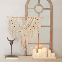 Cotton Macrame Intricately Weaved Wall Decor With Beaded Fringe Tassels - Olivia & May -Olivia & May GUEST fd29140b 19ff 45bb 98f9 023a16e441f6