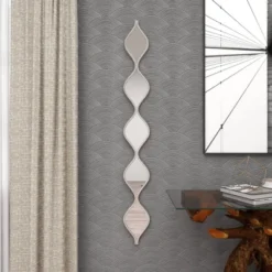 Metal Slim Stacked Chain 5 Layer Wall Mirror With Tear Drop Pattern And Foil Detailing Silver - Olivia & May -Olivia & May GUEST fd720a73 1dcb 4fc4 838f 798cbe6c1331