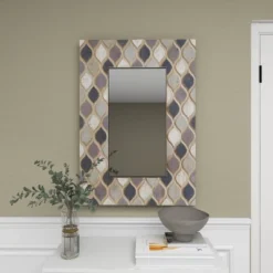 Wood Wall Mirror With Diamond Pattern Beige - Olivia & May -Olivia & May GUEST fd9069fb 99ed 4b62 85be fe85dc16d75f