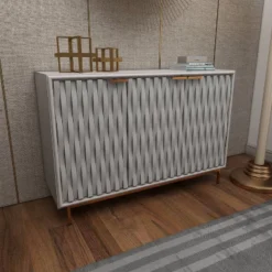 Contemporary Carved Woven Pattern Wood 3 Door Cabinet White - Olivia & May -Olivia & May GUEST fdf51366 706a 45ac 9d65 5fabe14f4a83