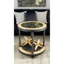 Industrial Side Table With Clock Tabletop Brown - Olivia & May