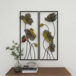 Metal Floral Wall Decor With Black Frame Set Of 2 Black - Olivia & May -Olivia & May GUEST fe452915 45fa 4128 a7b7 7c826ab32065