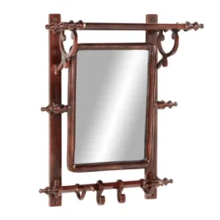 15" X 20" Bathroom Wall Rack With Hooks And Rectangular Mirror - Olivia & May -Olivia & May GUEST fe9c86a2 129f 4a16 97d7 29927cd888fa