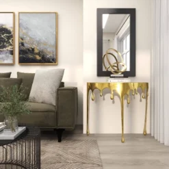 Olivia & May Aluminum Drip Console Table With Melting Designed Legs And Shaded Glass Top -Olivia & May GUEST fea365ac 54fa 415c b971 7e66cd7e0dc1