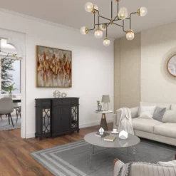 Glam Mirror And Wood Storage Cabinet Black - Olivia & May -Olivia & May GUEST fed2b408 a195 4015 8bab ec01d21a78b4