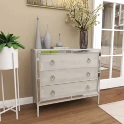 Glam Painted Wood And Mirror Chest White - Olivia & May -Olivia & May GUEST fed7e55a 8d6c 41b9 a392 7bc1fb1d1492