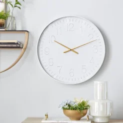 24"x24" Metal Round Wall Clock White - Olivia & May: Contemporary Indoor Decorative Analog Display