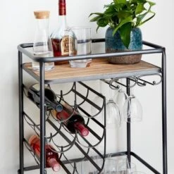 Metal And Wood 2 Tiered Wine Rack Chart Gray - Olivia & May -Olivia & May GUEST ffccc332 d66b 44aa 9698 7ee470cf259f